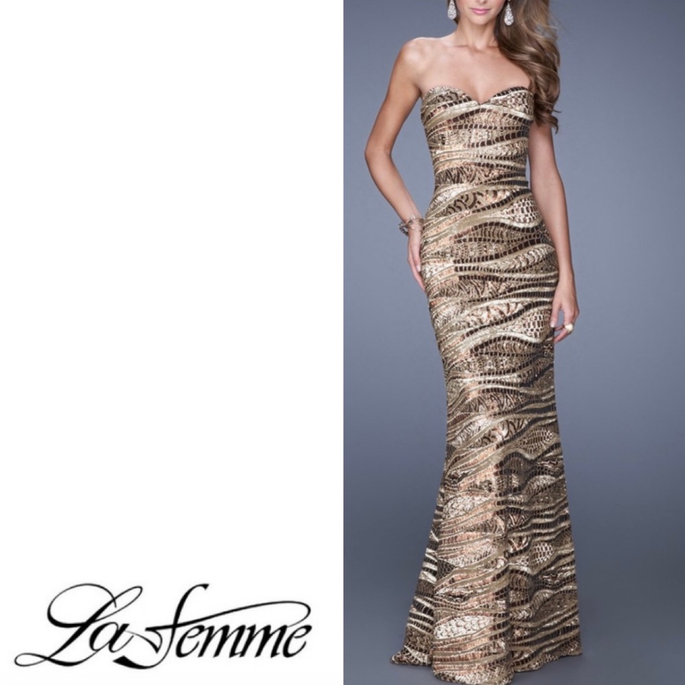 NWT perfect condition La Femme gold sequin gown